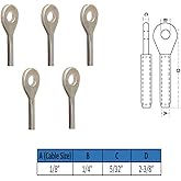 5 PC Swage Eye Terminal End for 1/8" Wire Rope Solid Stainless Steel 316 Grade