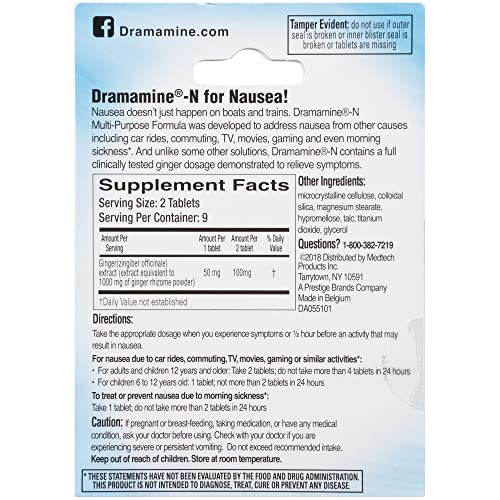 Dramamine MultiPurpose Formula Nausea Relief, 18 Count, 2 Pack