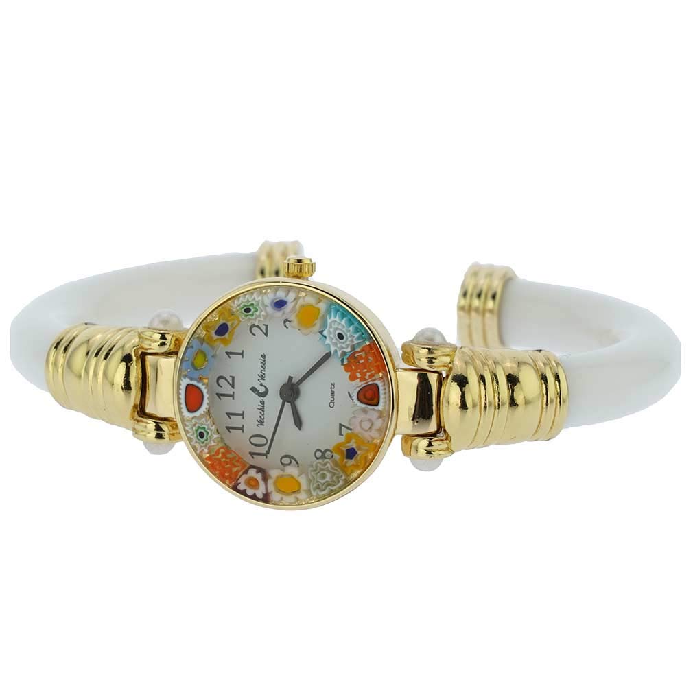 Glass Of Venice Murano Glass Millefiori Bangle Watch - White Multicolor