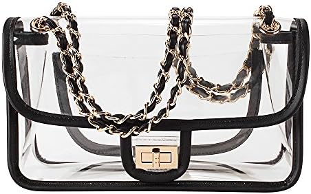 Clear Purse Crossbody Messenger Shoulder Bag for Women Chain Strap, NFL Stadium Approved (Black)