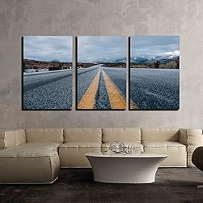 3 Piece Canvas Wall Art - a Asphalt Road Lead to The Mountain - Modern Home Art Stretched and Framed Ready to Hang - 16"x24"x3 Panels