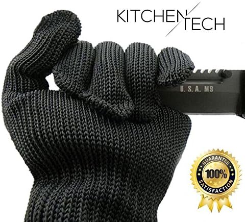 Kitchen Tech - 1 Pair Cut Resistant Gloves Food Grade EN388 Stainless Steel Wire Mesh Mechanic Gloves Level 5 Protection Kevlar Cut-proof Chain Saw Band Safty Working Kitchen Butcher Gloves