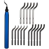 Acrux7 Metal Deburring Tool Kit, 15pcs Rotary Deburr Blades Set with Handle Debur Knife, Great Burr Remover Hand Tool for Wood, Plastic, Aluminum, Copper and Steel ( Blue )