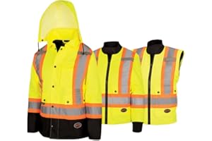 Pioneer 7-in-1 Women's Hi Vis Safety Winter Jacket - Waterproof Parka for Work - Detachable Hood - Reflective Rainwear