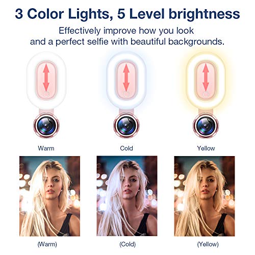 OURRY Selfie Light Phone Camera Lens 15X Macro Lens, 4K HD 120° Wide Angle Lens, Fill Light [5-Light Mode][15-Level Brightness][32 LED] Compatible with Phone, Tablet, for Video/Photo/Makeup (Pink) - Thumbnail 4