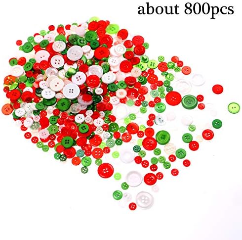 Christmas-themed sewing buttons set with 800 buttons in various sizes, featuring different designs like snowflakes and reindeer.