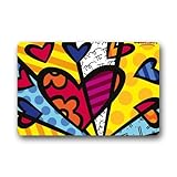 Romero Britto Heart Painting Custom Machine Washable Door Mats Indoor Outdoor House Doormat 23.6