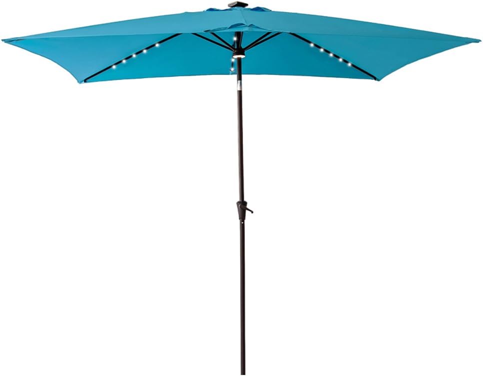 Amazon Com Flame Shade 6 5 X 10 Ft Rectangular Outdoor Patio Umbrella With Solar Led Lights And Tilt Aqua Blue Garden Outdoor