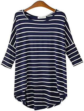 Women Tops T-shirts Striped Autumn Basic Three Quarter Sleeve (Onesize, Black)