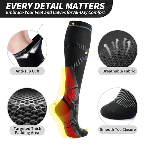 CAMBIVO Compression Socks Women Men 2 Pairs, Compression Socks 15-20 mmHg, Varicose Veins Compression Stockings, High Socks, for Sport, Running, Airplane, Cycling, Hiking, Nurse