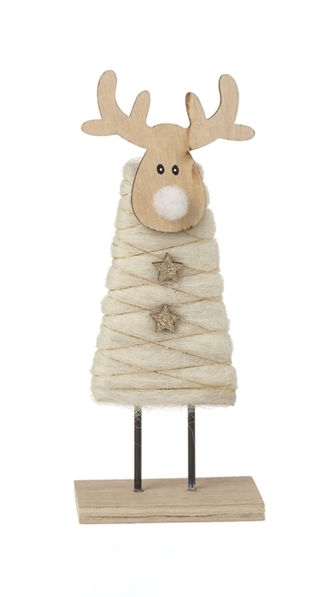 Heaven Sends Single Wooden Standing Deer with Wool Coats - 2 Colours Sold Separately (Cream)