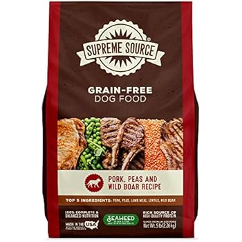 Supreme Source Premium Dry Dog Food Grain Free, USDA Organic Seaweed, Protein, Pork Peas & Wild Boar Recipe for All Life Stages. Made in The USA. (5lb)