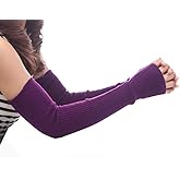 Lemoyoung Women's Cashmere Warm Long Fingerless Gloves Winter Arm Warmer (Purple)