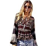 Vovotrade Fashion Womens Summer Boho Long Sleeve Casual Blouse Loose Tops T Shirt (M, Coffee)