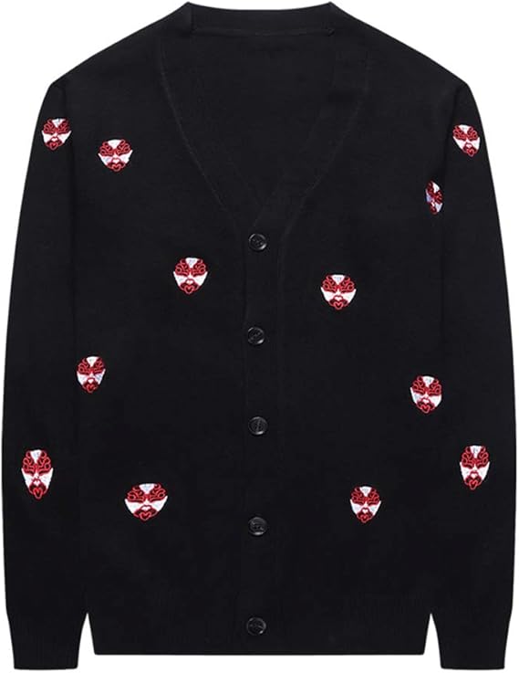 Amazon Angelo カーディガン メンズ ニット ニットセーター メンズファッション カジュアル 細身 スリム 長袖 トップス Vネック カットソー おしゃれ プリント 大きいサイズ 秋 秋服 秋物 普段着 ブラック カーディガン 通販