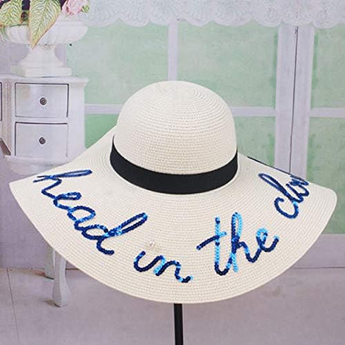 JYL Letter Sequin Sun Hat Beach Hat Female Summer Visor Hat Big Hat Sunscreen Hat,UPF 50 Foldable Wide Brim Adjustable