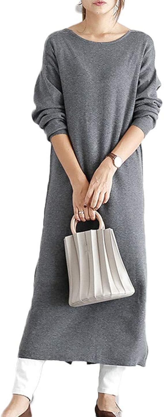 Amazon Jinpin レディース ニット ワンピース ボタン ロング カーディガン 2way使い Vネック ドロップショルダー トレンチ コート 長袖 防寒着 シンプル ゆったり カジュアル 秋 冬 体型カバー グレー ｆ ワンピース チュニック 通販