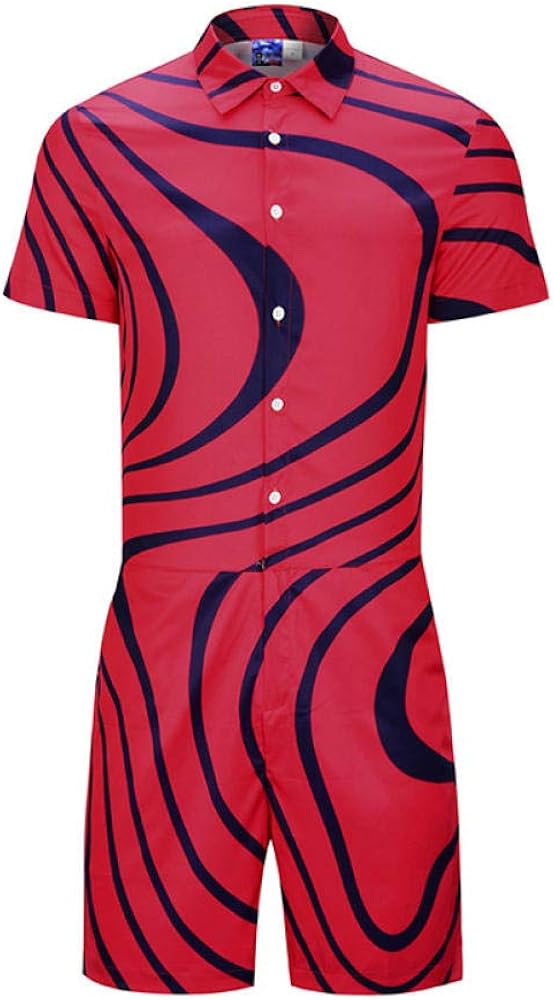 GBUIHZK Kurzärmliger Jumpsuit Aus Bedrucktem Hemd Für Herren Mit Hawaiianischen Mustern, Lässig