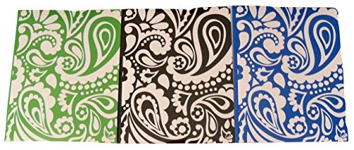 Carolina Pad Studio C 3 Folder Set ~ Driving Ms. Paisley (Green, Black, Blue; Two Pocket Folders with Prongs)