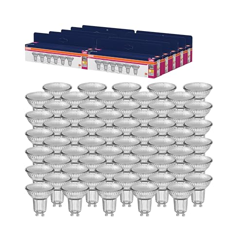 OSRAM LED Star Value PAR16, Pack of 60 Bulbs, Replaces Traditional 50W Reflector Incandescent Bulbs, Warm White (2700K), 4.3W, GU10 Socket, Filament Glass, Non-dimmable