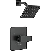 Delta Modern 14 Series Shower Faucet Set, Matte Black Shower Head and Handle Set, Valve Trim Kit, Matte Black T14267-BL-PP (Valve Not Included)