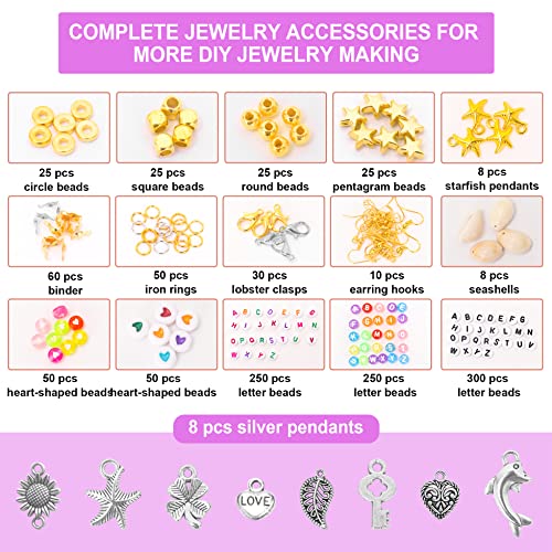 7100 Clay Beads for Jewelry Bracelet Making Kit, 24 Colors Flat Polymer Heishi Beads with Letter Beads, Gold Beads, Pendant Charms and Elastic Strings, Gift for Girls Age 6-12