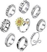 MJartoria 9PCS Anxiety Rings for Women Men Fidget Rings Stainless Steel Valentine's Day Gifts Cou...