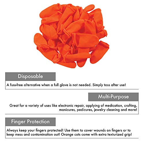 Disposable Latex Finger Cots 100pcs (Large) Orange Anti-Slip, Anti-Static Rubber Fingertips Protective Finger Gloves for Topical Medical Application, Nail Art, Electronic Repair, Jewelry Cleaning - Thumbnail 2