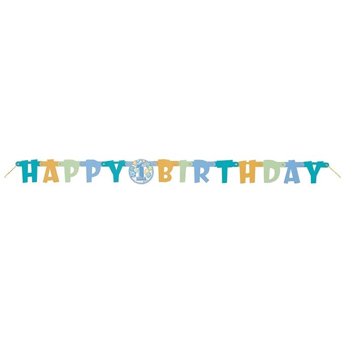 Unique Party Supplies Banner mit Blauen Luftballons zum 1. Geburtstag, 1,2 m