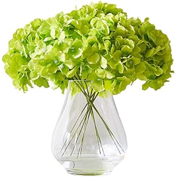 Kislohum Artificial Hydrangea Flower Heads Hydrangea Silk Flowers Head for Wedding Centerpieces Bouquets DIY Floral Decor Home Decoration,Pack of 10 with Log Stems -Color (Green)