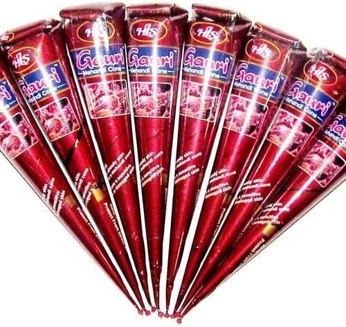 Gauri Natural Mehandi Cone 12pc in 1 box, Made from 100% Pure Leaf of Natural Henna, No PPD, Henna Red Natural Mehandi - (Pack of 2)