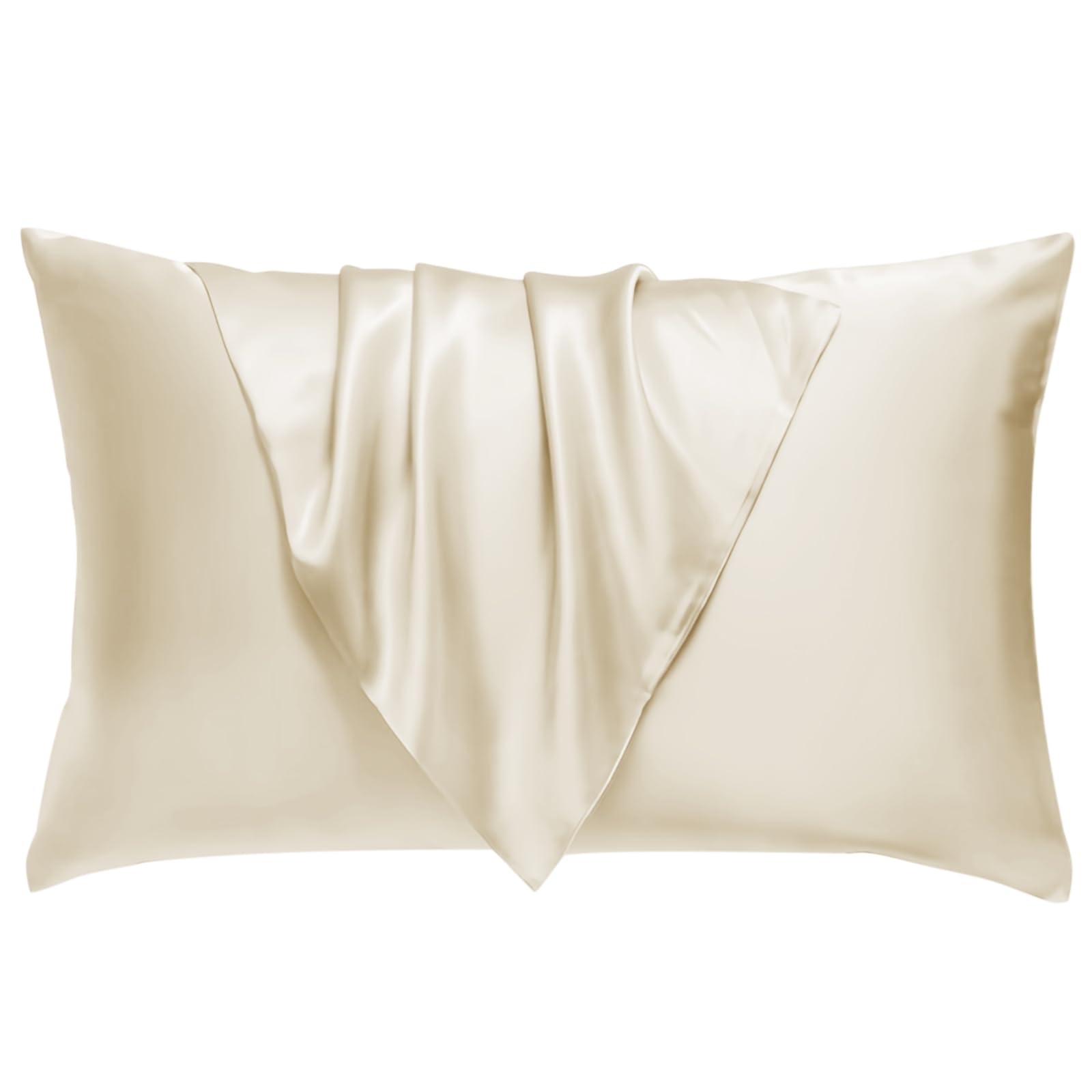 Photo 1 of BHZ Goose Down Feather Pillows Queen Size with Satin Pillowcases, Hotel Collection Bed Pillows for Sleeping Soft Pillow for Side and Back Sleepers with Silk Pillow Cases for Hot Sleepers, Beige