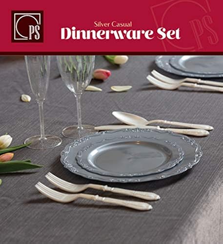 Posh Setting Disposable Silver Dinner Plates, Vintage Party Plates
