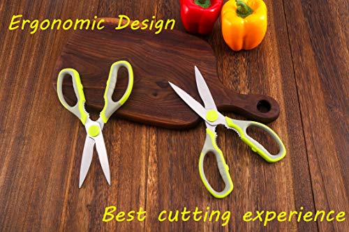 Multifunction Kitchen Scissors by WELLSTAR, Heavy Duty Food Shears for Chicken Meat Vegetable Fish Herb Poultry Stainless Steel Cooking Scissors with Comfortable Handle Kitchen Scissors Set 2 Pack