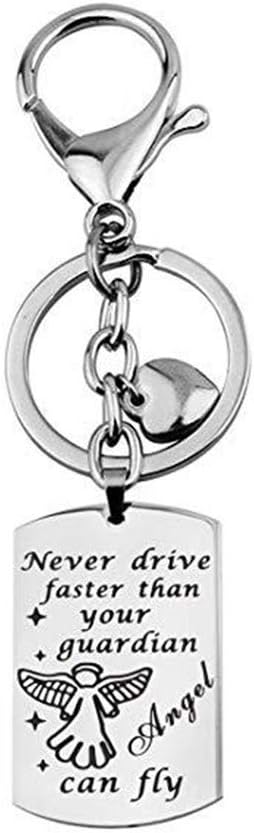 Timesuper Silver Letters Key Chain Never Drive Faster Than Your Guardian Angel Can Fly Key Ring Guardian Angel New Driver Driving License Key Chain
