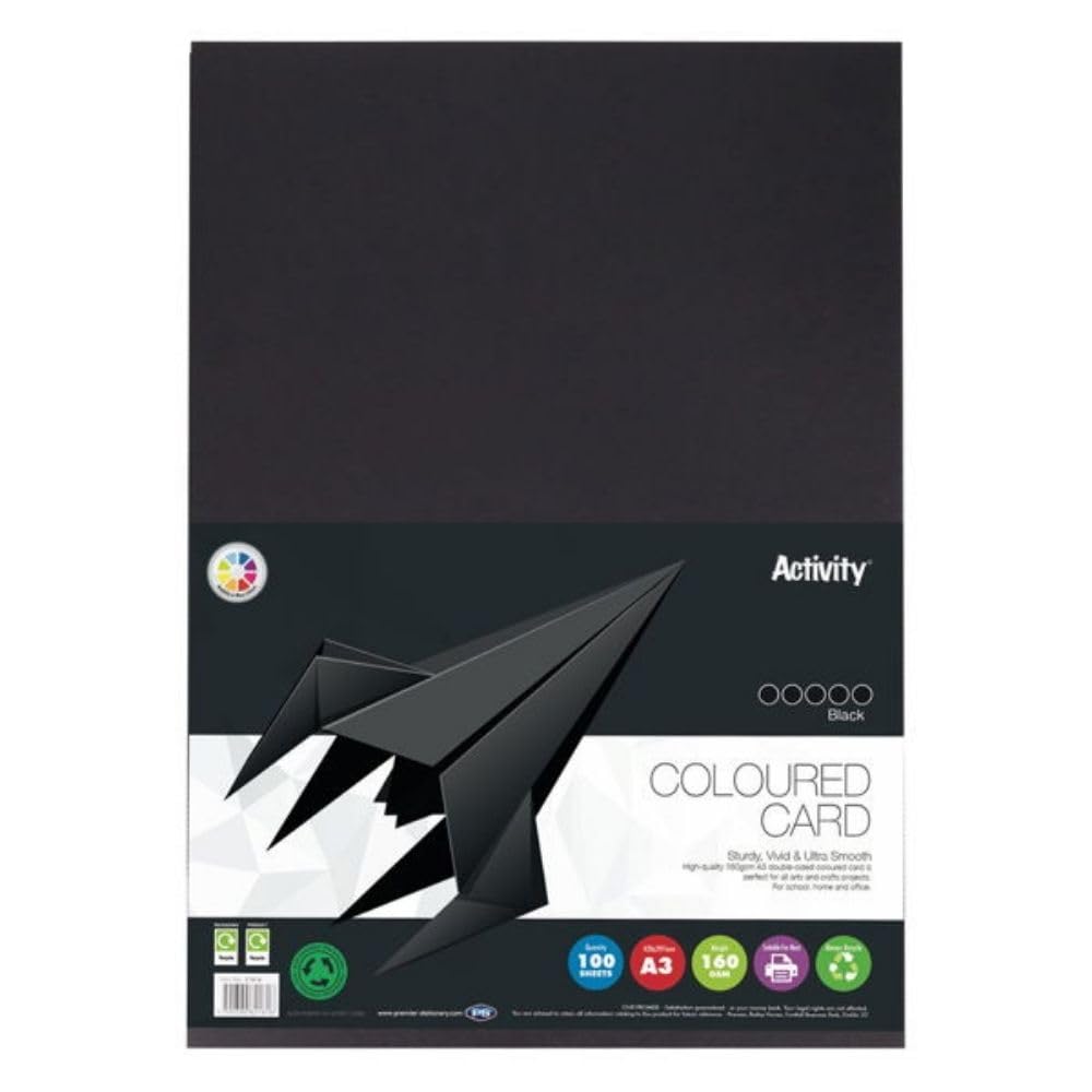 Premier Activity A3 160gsm Card – 100 Sheets | Large Format Craft Card for Arts & Crafts Projects - Black