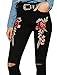 Palster Women High Waist Skinny Leggings Broken Pencil Pants Rose Embroidery Denim Jeans