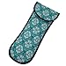 Heat-resistant Flat Iron Cover- Teal Peacock Pattern with Navy Trim