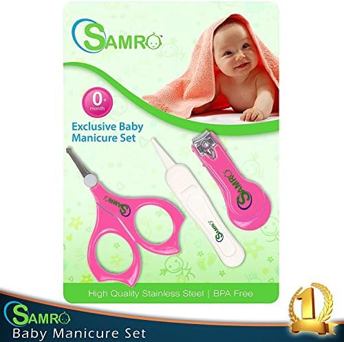 SAMRO Baby Nail Clippers Set with Scissors and Nasal Tweezer in the USA Simple Ergonomic Versatile Unisex Child Toddler Grooming &amp; Healthcare Kit and Shower Gift (Pink)