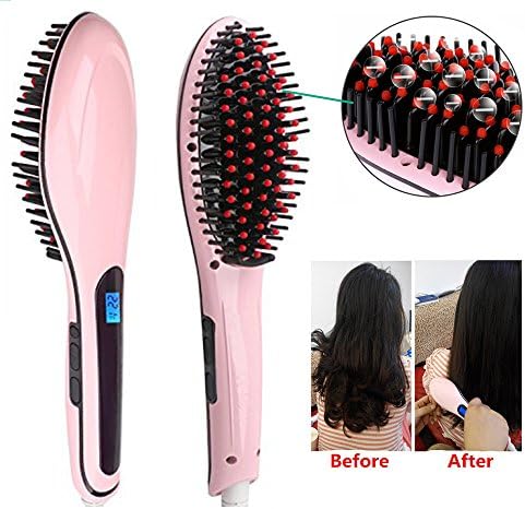 3 Functions Electric Portable Comb Hair Straightener Lcd Digital Display Simply Straight Smooth Brush Fast Hair Iron Anti Scald for Men and Women Easy Operate Daily Use.