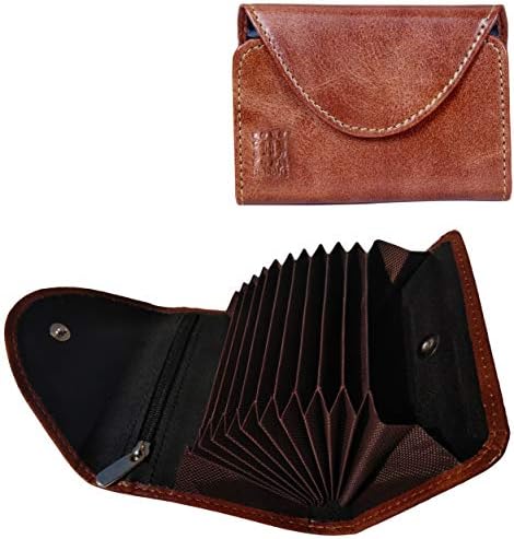 Hebbuli RFID Blocking Credit Card Holder for Men and Women Anti Theft Leather Mini Purse Wallet with 9 Cards Slot Coin Zipper Ultra Slim Non Bulky Stylish Credit Card Case (Tan)