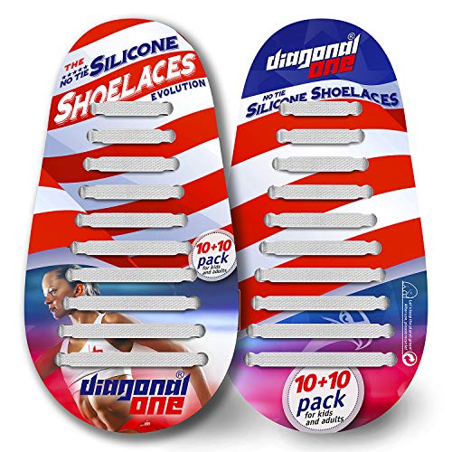 DIAGONAL ONE No Tie Shoelaces for Kids and Adults. Elastic Silicone