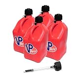 4 Pack VP 5 Gallon Square Red Racing Utility Jugs with Extra Cap & Deluxe Filler Hose