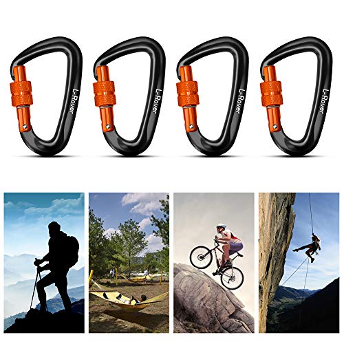 L-Rover The Best Ultra Sturdy Locking Carabiner Clips, Heavy Duty Caribeaners, x3/12kN/2645-pound Rating for Hammocks, Swing,Locking Dog Leash and Harness, Camping, Key Chains,Hiking & Utility - Thumbnail 2
