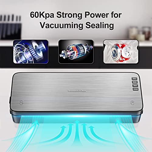 Bonsenkitchen Food Vacuum Sealer Machine with Kitchen Scale, Automatic Vacuum Sealer Built in Air Sealing System, Multipurpose Food Sealer for Long-Lasting Food Preservation, Easy to Use, Silver