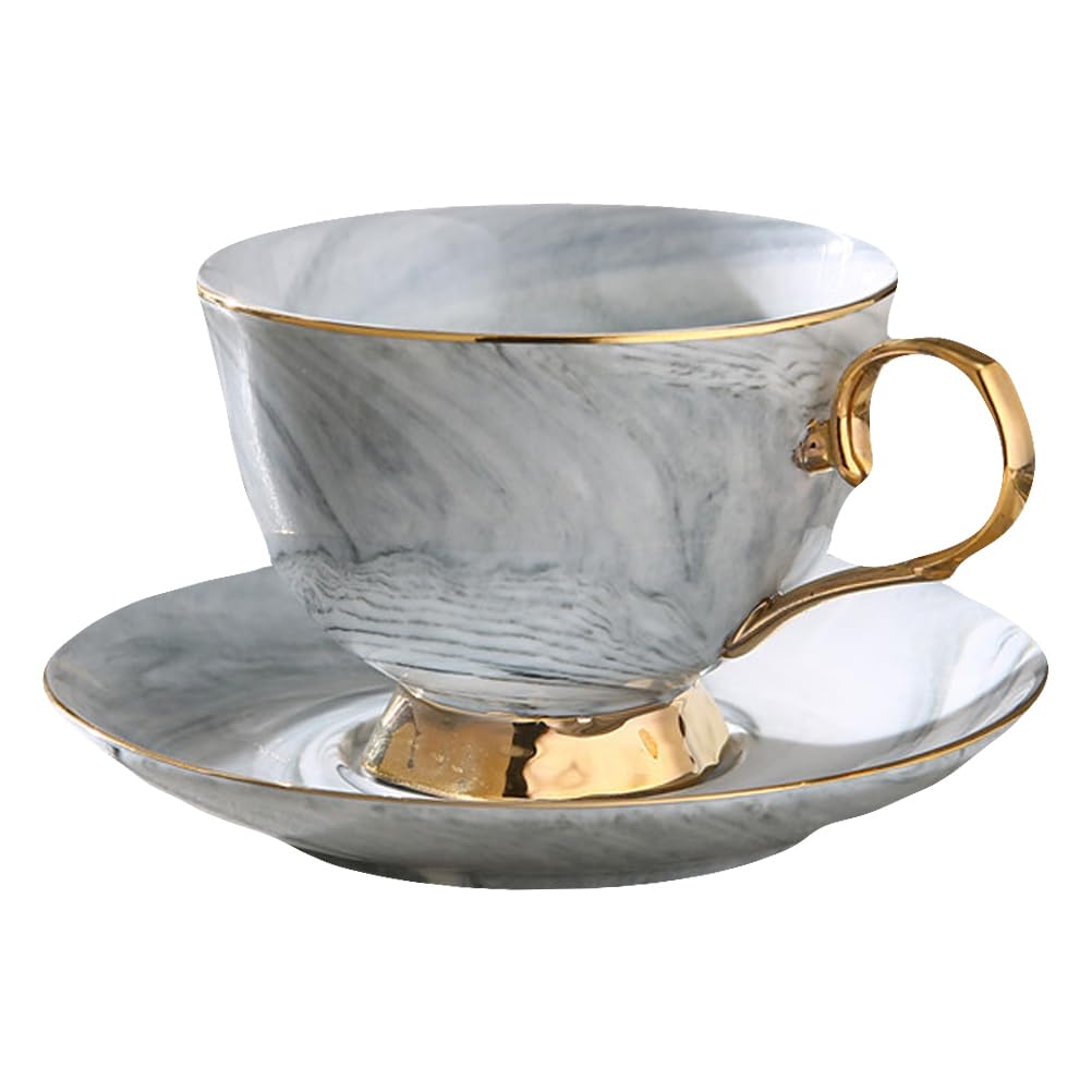 HEMOTON Marble Ceramic Set Porcelain Cappuccino Cups with Saucers Coffee Tea Cup Ceramic Mugs for Home and Restaurants 250ml