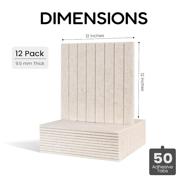 FELTIVA FELT BULLETIN BOARD TILES – 12X12 INCH CORK WALL PANELS, PACK OF 12, COVERS 36X48 INCHES, 50 ADHESIVE TABS AND BUBBLE LEVEL, POLYESTER MATERIAL – DESERT IVORY