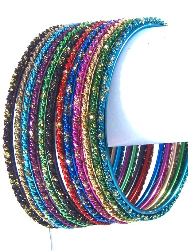 Bellydance Bangle Bracelets Multicolored Assorted Set of 12 Large Size (2 5/8