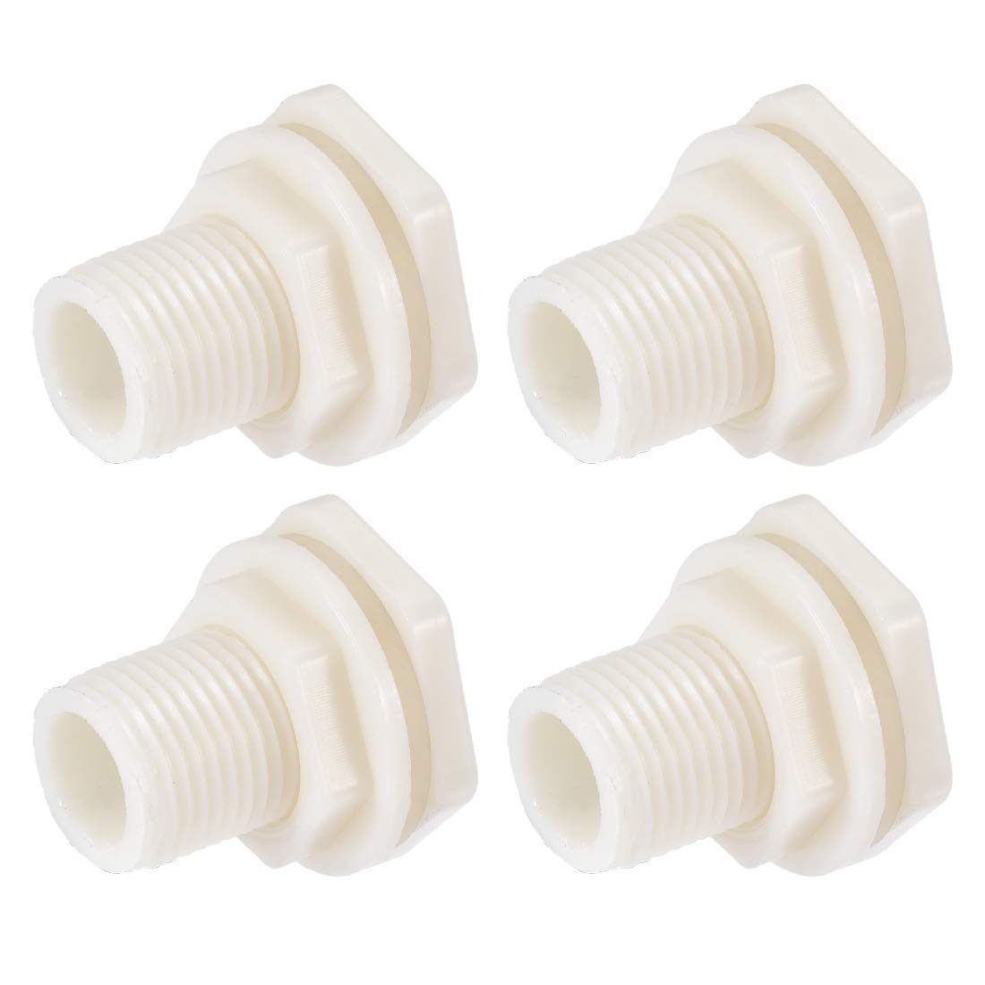 sourcing map Bulkhead Fitting, G1/2 Male, Tube Adaptor Pipe Fitting with Silicone Gasket, for Water Tanks, ABS Plastic, White, Pack of 4