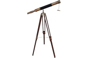 COLLECTIBLESBUY Antique Telescope Black Leather Wooden Stand Marine Royal Educational Telescopes with Tripod for Vintage Style Home & Office Decor